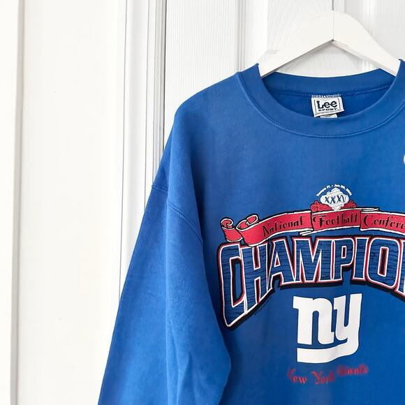 Lee Vintage Blue New York Giants NFC NFL Champion 2001 Sweatshirt W/ Sticker - Picture 2 of 11
